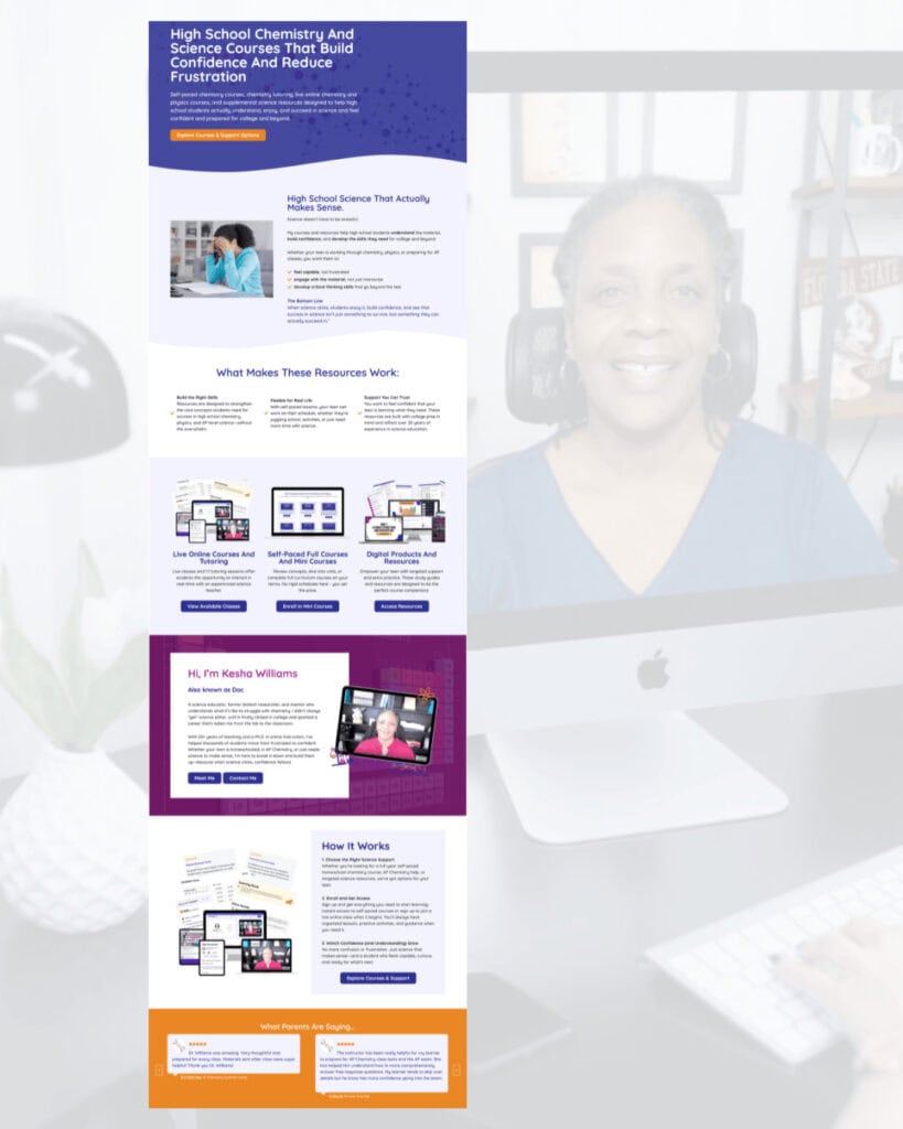 Portfolio 6 Graphic of website copy, brand and messaging strategy for The Science Mentor, by Melissa Mackey Creative