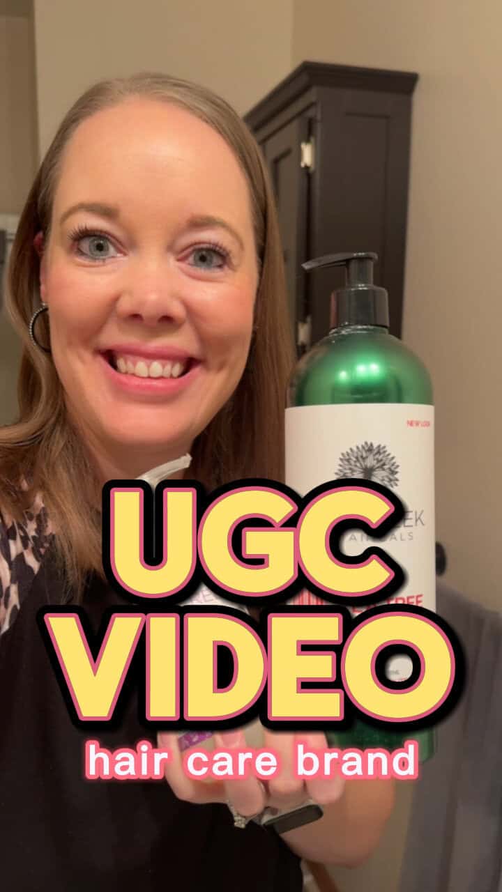 thumbnail of melissa holding a shampoo bottle, with the text "UGC video - hair care brand"